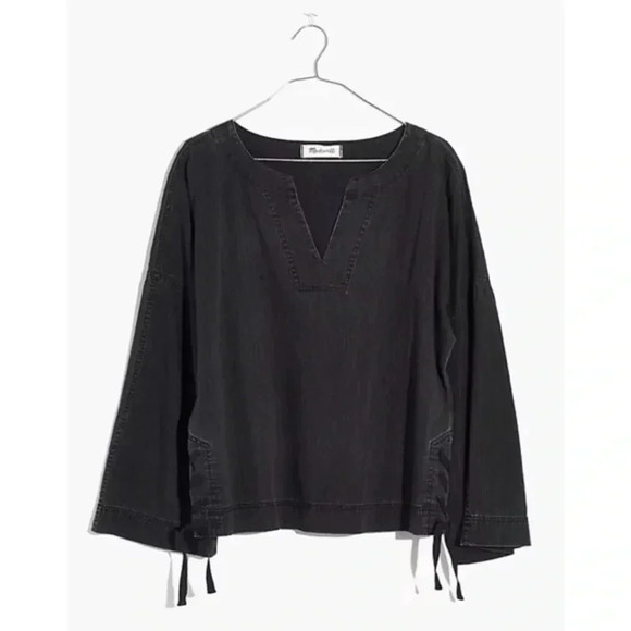🍁 Madewell Denim Side-Lace Top in Sloan Black XXS - Picture 3 of 10